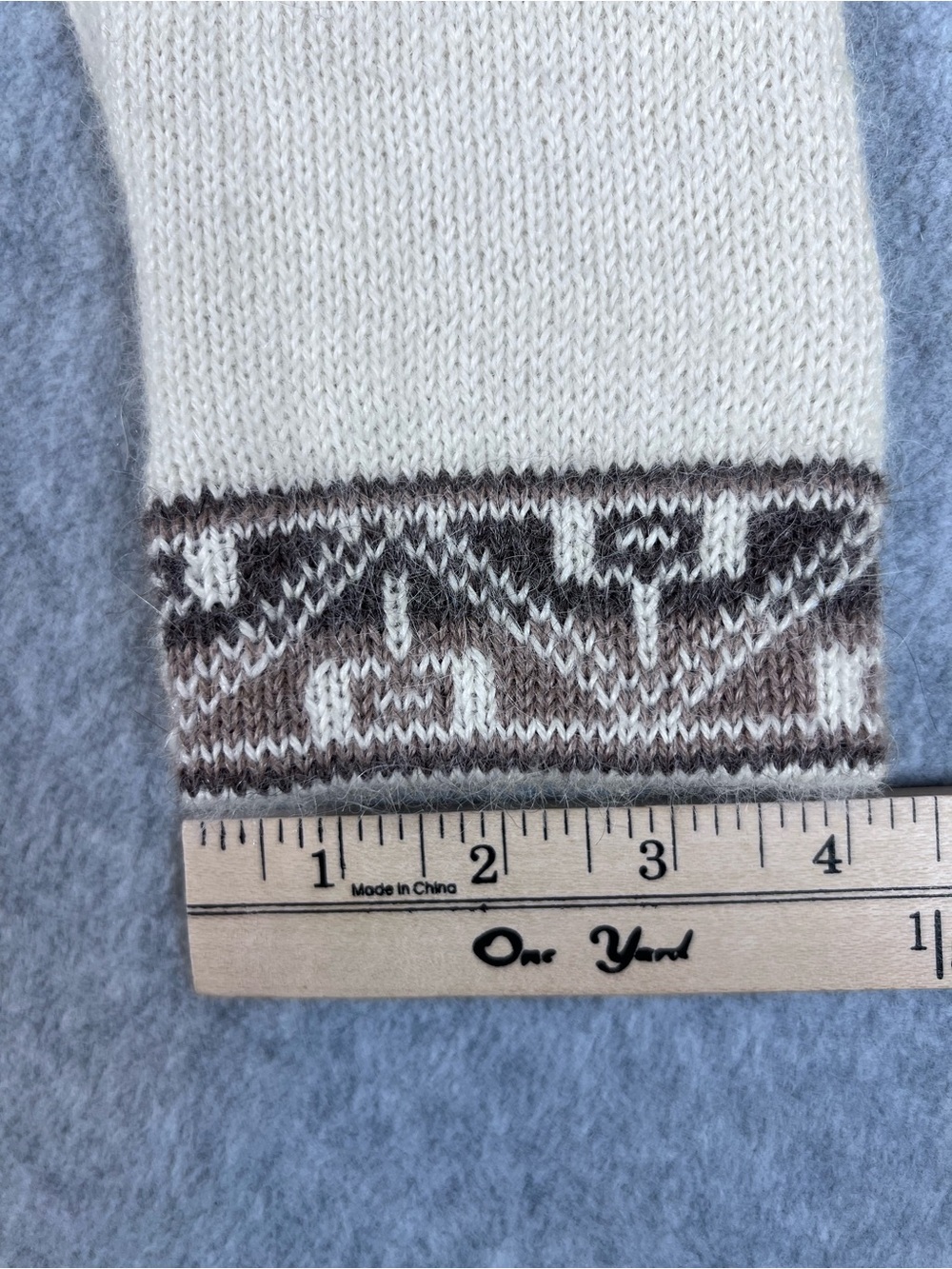 Peruvian Alpaca Knit Sweater Women's Ivory Cream with Geometric Patterned Trim - Picture 12 of 14